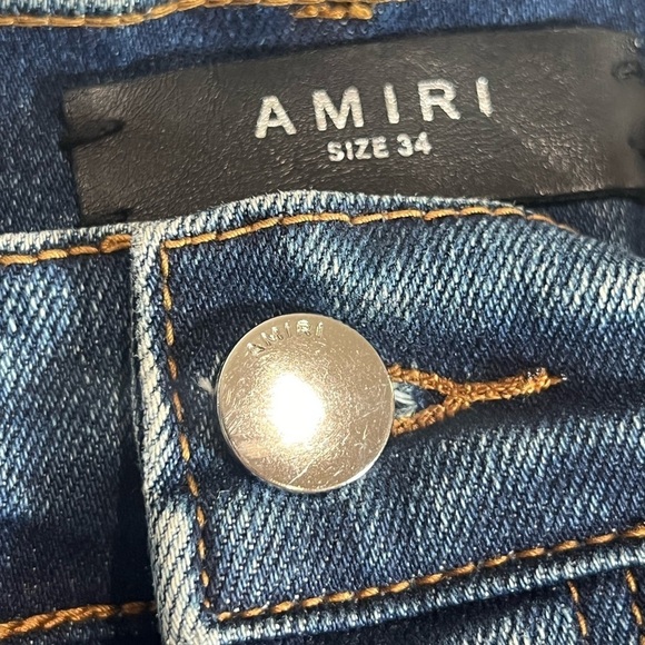 AMIRI Size 34W Dark Wash Distressed Jeans Designer Authentic Denim EUC - Picture 3 of 14
